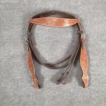 Imported Western carved cowhide bridle American two-piece set bridle equestrian Canary harness 1105