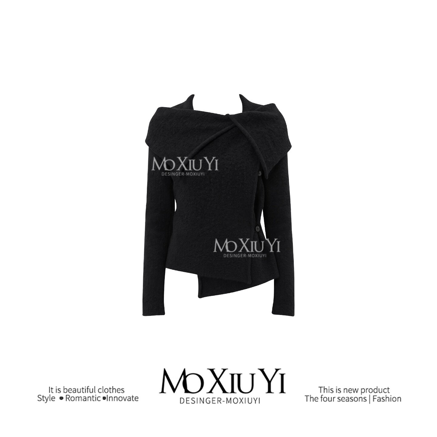 MoXiuYi ST【Autumn in St. Petersburg】Odd-shaped Black Cardigan for Women, Original Dark Knitwear
