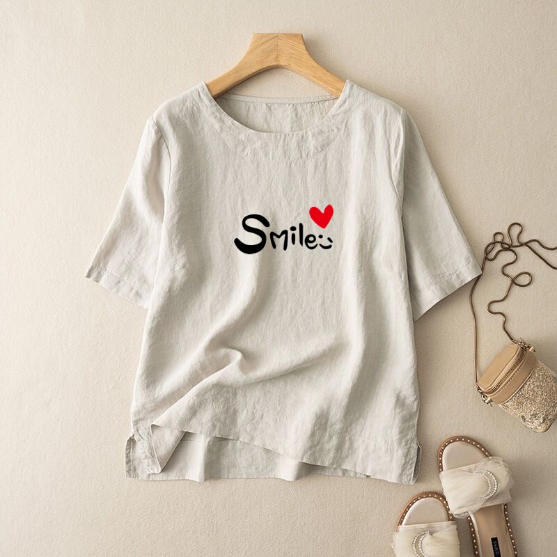 2025 New Short-Sleeved Cotton and Linen Shirt for Women, Summer Ethnic Style Round Neck Printed T-Shirt, Retro Thin Large Size Top 2025 New Short-Sleeved Cotton and Linen Shirt for Women, Summer Ethnic Style Round Neck Printed T-Shirt, Retro Thin Large Size Top