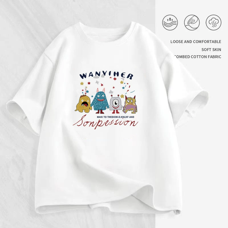 Футболка унисекс oversize с круглым воротом и коротким рукавом, летняя с мультяшным принтом, размеры M–2XL