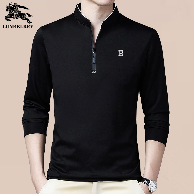 Lumba Baoli Jiao Men's Long-Sleeved T-Shirt, Spring and Autumn Stand-Up Collar Half-Zip Pure Cotton Sweatshirt, Casual Base Polo Shirt