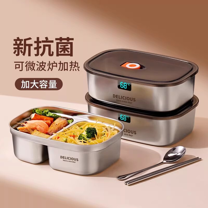 German Stainless Steel Insulated Lunch Box, Microwaveable, Suitable for Office Workers, Elementary School Students, and Cafeteria Use, Compartmentalized Bento Box