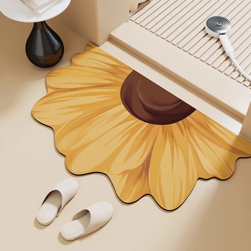 Sunflower Semi-Circular Bathroom Mat Diatomaceous Earth Absorbent Foot Mat Bathroom Entrance 2025 New Model Household Non-Slip