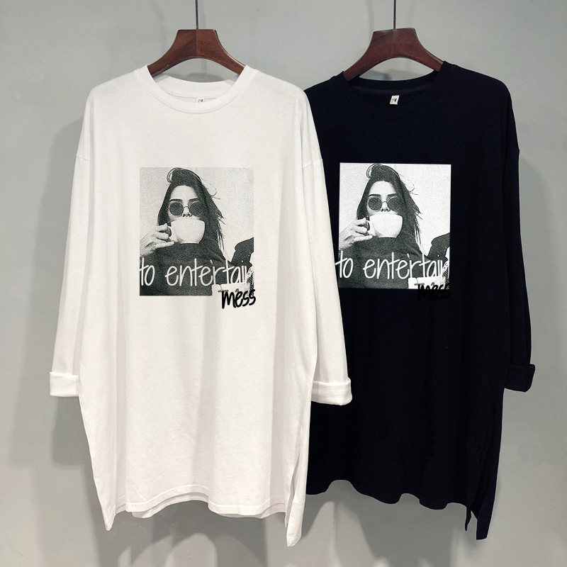 Pregnancy Woman Dress Pure Cotton Long Sleeve T-shirt Mid-Length Korean Version Loose Casual Fashion 100 Hitch Hitch Bottom Jersey Spring Autumn Season-Taobao