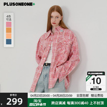 PLUSONEONE原创设计美式磨毛加厚格纹衬衫晕染外套男女同款上衣春