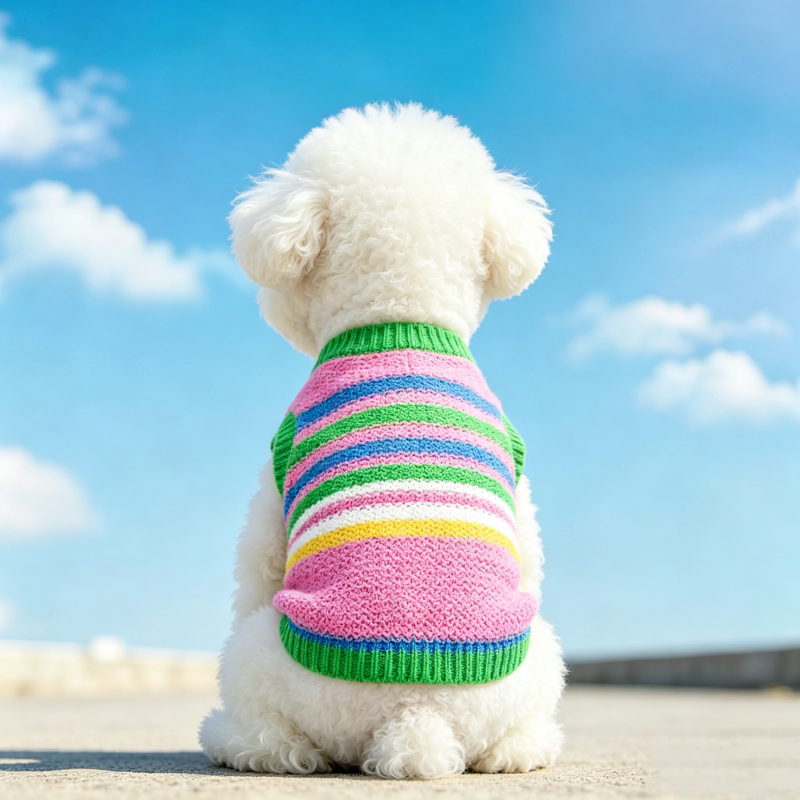 Rainbow Striped Knit Sweater Dog Clothes Cat Clothes Warm Thickened Small Dog Sweater for Teddy Bichon Pets