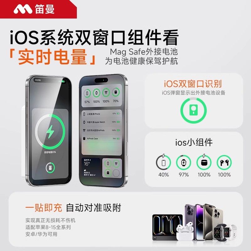 [3C Certified Power Bank] Can Be Taken on Airplanes, Comes with Its Own Cable for Fast Charging, Magsafe Magnetic Suction, Ultra-Thin, Suitable for Apple Watch, Earphones, Wireless, Compact, Portable Power Bank 16Promax