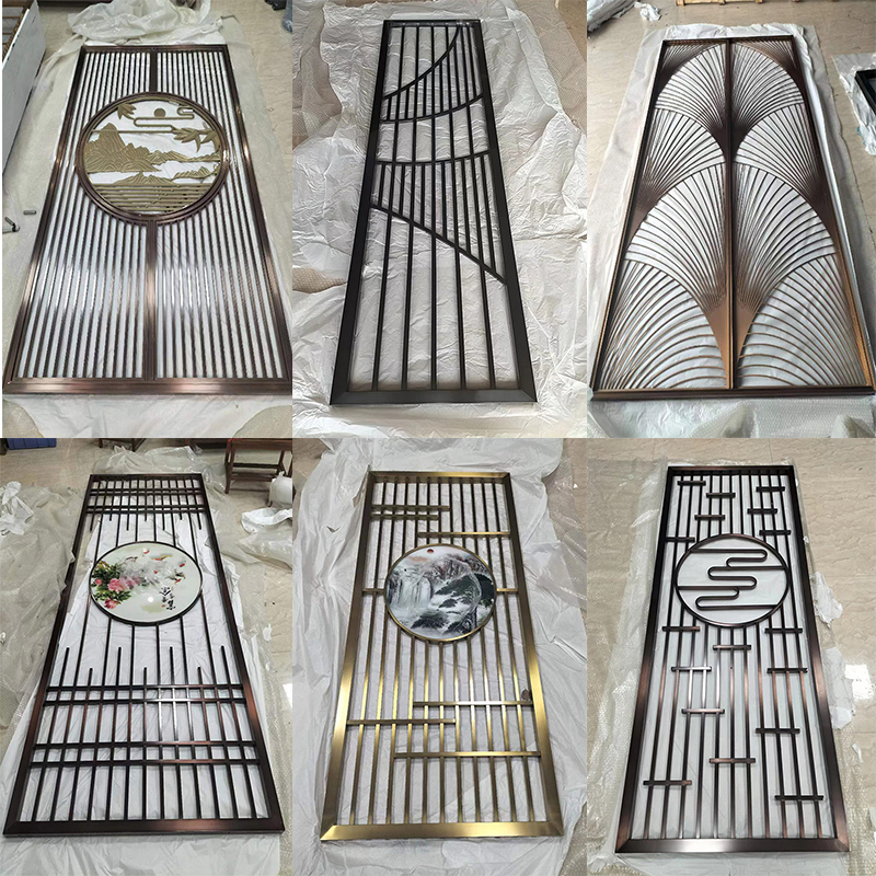 Custom Titanium Gold New Chinese Stainless Steel Screen Flower Lattice Carved Metal Partition Grille Through Hollowed-out Aluminum Plate Engraving-Taobao