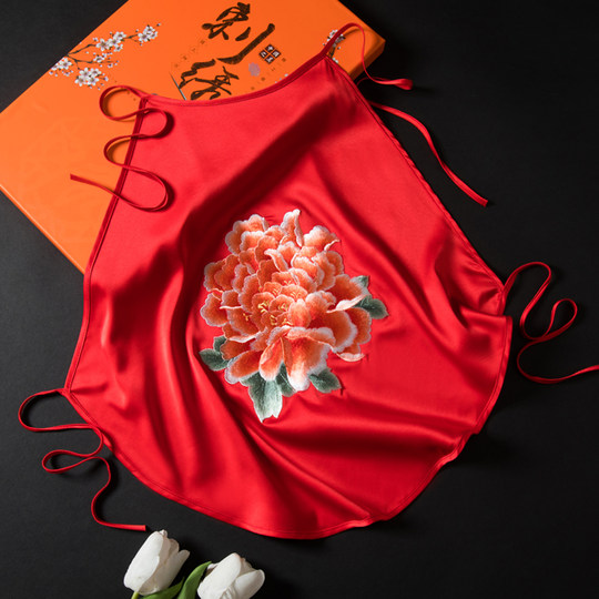 Suzhou broderie bandeau rouge simulé soie double couche adulte pur fait à la main rétro style chinois sous-vêtements pyjama à bretelles pour femmes