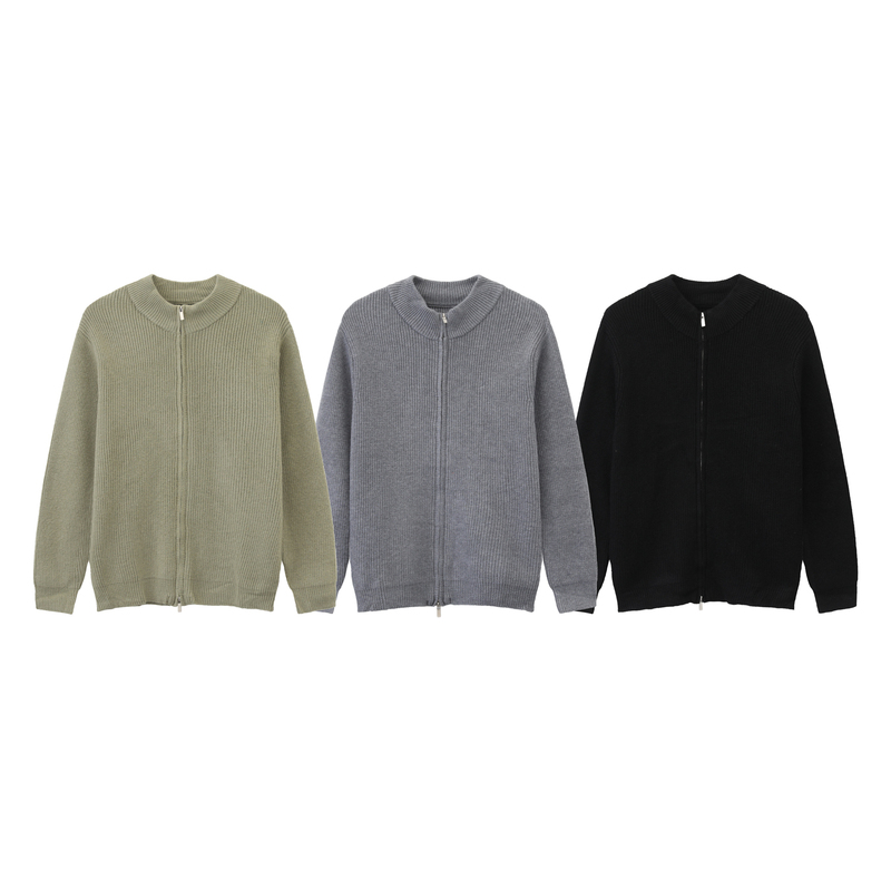 Motilren Double-Zip Crew Neck Cardigan, Heavyweight Ribbed Wool Blend Loose-Fitting Unisex Knit Jacket Motilren Double-Zip Crew Neck Cardigan, Heavyweight Ribbed Wool Blend Loose-Fitting Unisex Knit Jacket
