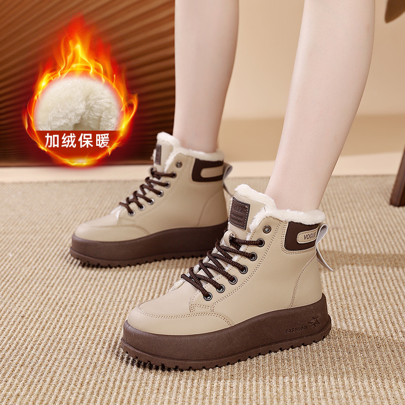 Genuine Leather Thick-Soled High-Top Cotton Shoes for Women 2025 New Winter Fleece-Lined Warm Snow Boots Non-Slip Cold-Resistant Martin Short Boots
