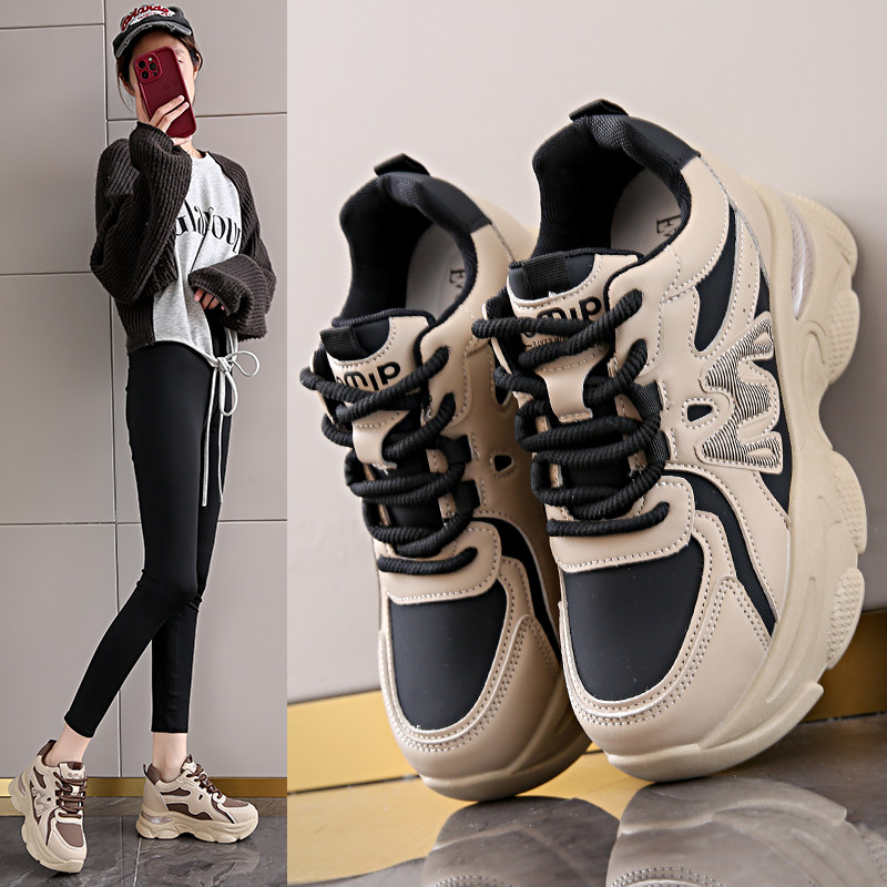 Popular Women's Height-Increasing Dad Shoes ins Trendy Spring and Autumn Genuine Leather Thick-Soled Sports Travel Shoes 2026 New Model 8cm Height Increase