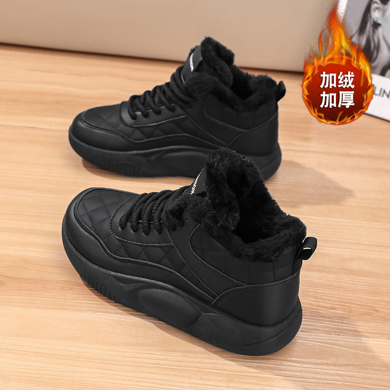 soft sole Black Large Size Sneakers for Women 2025 New Winter Fleece-Lined Warm Snow Boots Thick-Soled High-Top Short Boots
