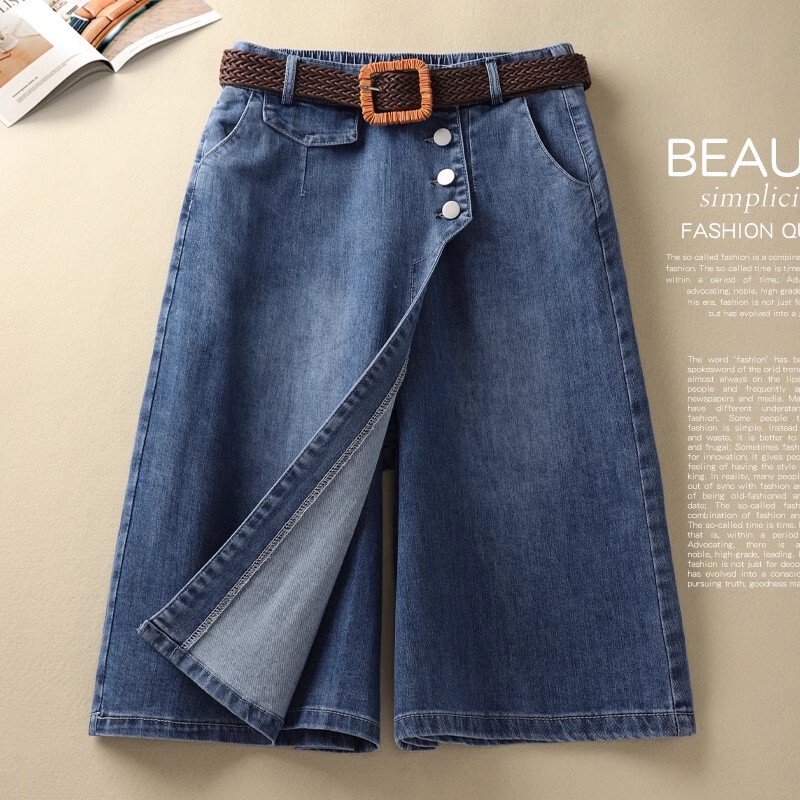 2025 Summer Elastic Waist Wide-Leg Culottes Korean Style Fashion Casual Straight-Leg Knee-Length Pants High-Waisted Skirt Pants Slimming 2025 Summer Elastic Waist Wide-Leg Culottes Korean Style Fashion Casual Straight-Leg Knee-Length Pants High-Waisted Skirt Pants Slimming