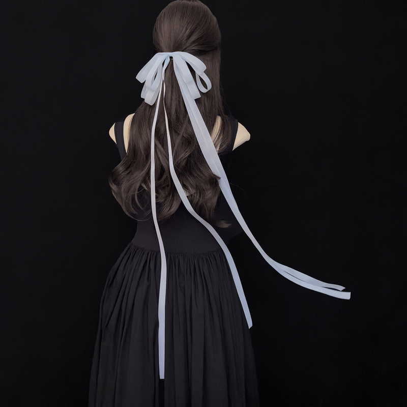 【Moonlight Dance】Double-Sided Zen Wing Gauze Extra-Long Ribbon Bow Hairpin Ballet Top Clip Hair Accessory