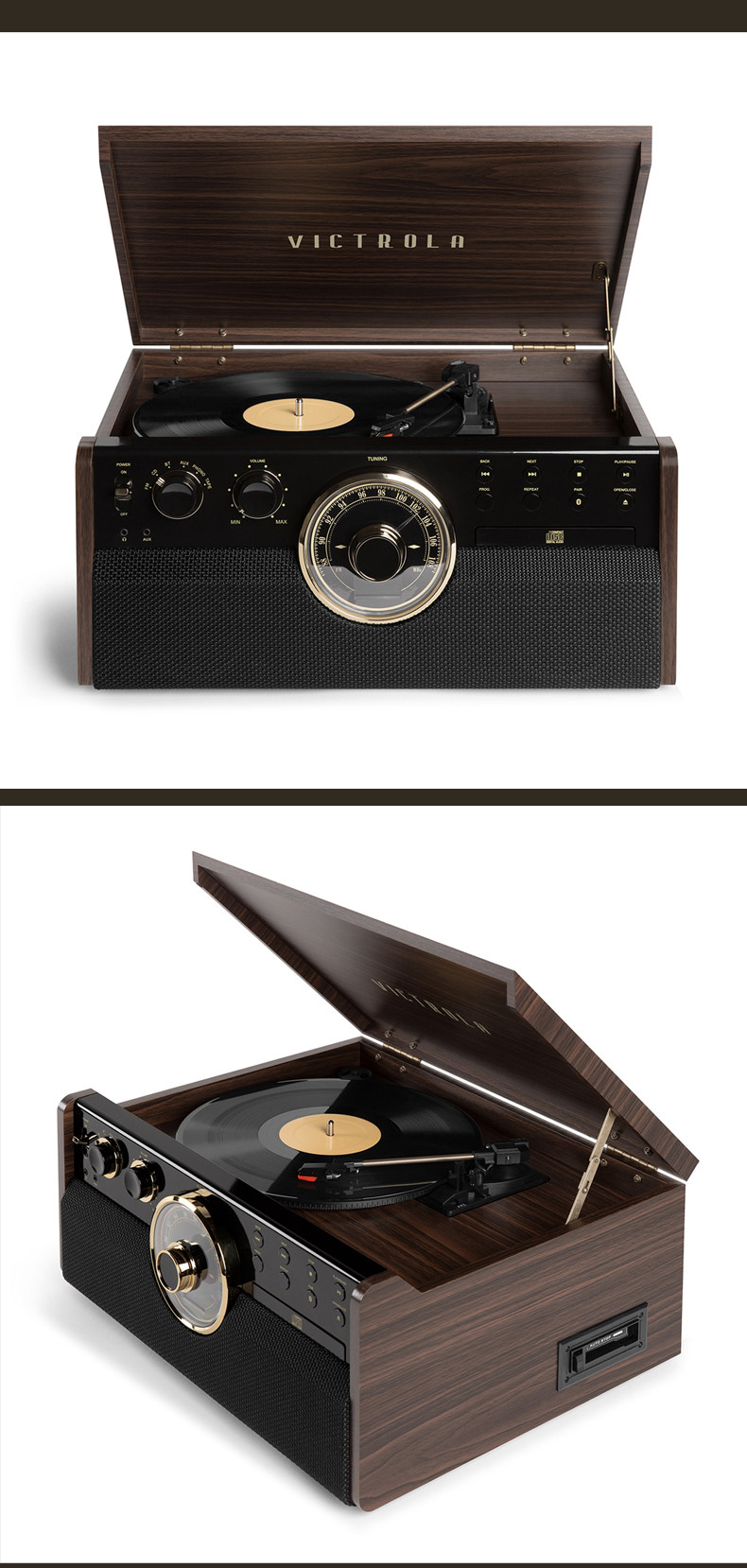 Виниловый проигрыватель victrola维可托乐empire多功能6合1黑胶唱片复古留声机cd蓝牙音箱