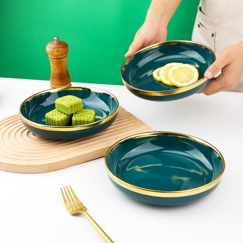 Soup Plate, Household Ceramic, Light Luxury, Solid Color Shallow Plate, Creative Round Plate Set, Personalized Large Fruit Plate, Tableware