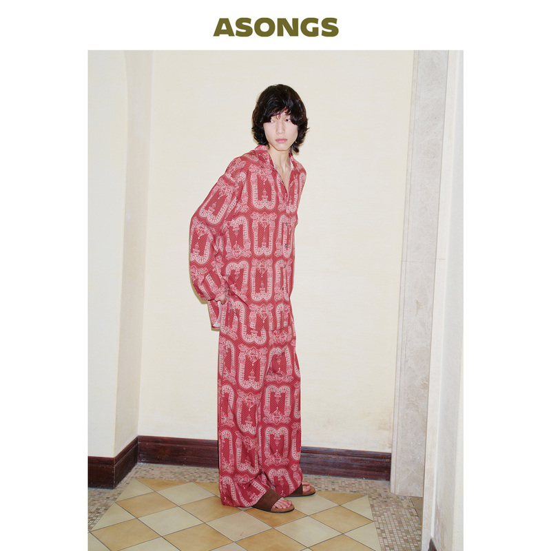 Hot Song Hongsheng Bamboo Print Set｜Asongs｜Couple Pajamas Summer Wearable Outdoors Homewear