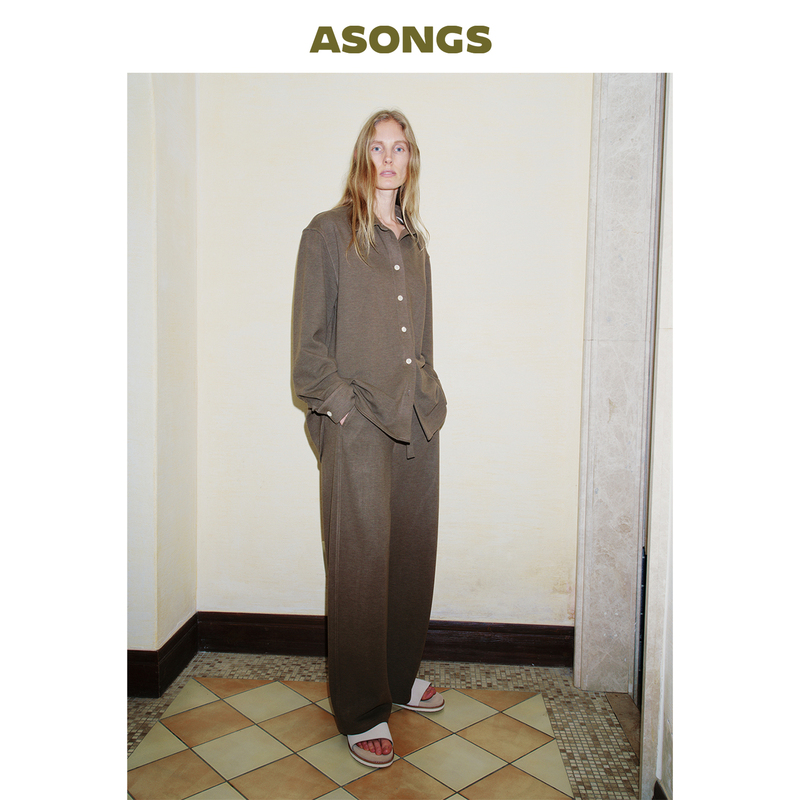 Coffee Gray Silk Wool Casual Long Sleeve Suit｜Asongs｜Unisex Gift Set