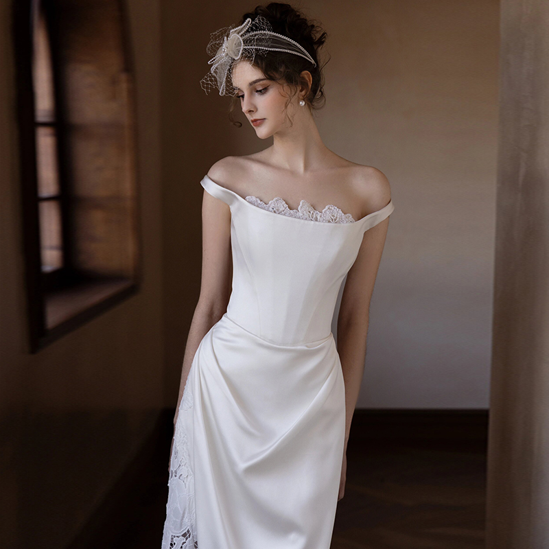 Lace white colored elite wedding dress for bride, lifting effect, lace dress Lace white colored elite wedding dress for bride, lifting effect, lace dress