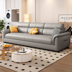 Nordic 2025 New Model Cat-Scratch Resistant Genuine Leather Sofa for Small Living Rooms, Light Luxury Straight-Line Three- or Four-Seater Tech Fabric Sofa