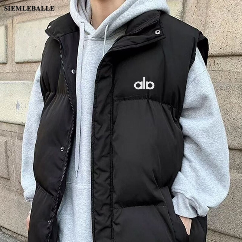 American-Style Winter Thickened Warm Cotton Vest, Unisex Stand-Up Collar Vest, Sports Running Training Jacket