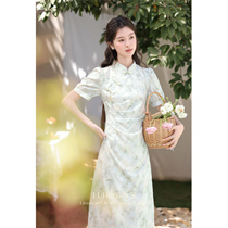 Lu Dingdai slightly fat plus size womens new Chinese style long skirt summer fat mm temperament waist improved cheongsam skirt dress