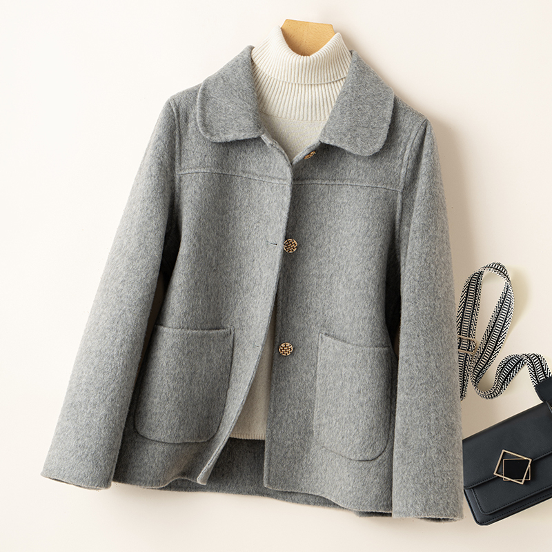 2026 Double-Sided Wool Coat for Women, Mother's Wear, Woolen Jacket, Long-Sleeved, Korean-Style Sheep Wool, Straight-Cut, Doll Collar