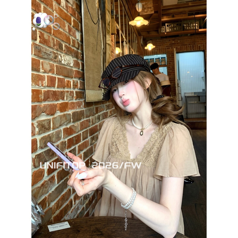 Unifitop Stylish Loose-Fitting Versatile Slimming Top for Women, Summer French Lace V-Neck Puff Sleeve Blouse Unifitop Stylish Loose-Fitting Versatile Slimming Top for Women, Summer French Lace V-Neck Puff Sleeve Blouse