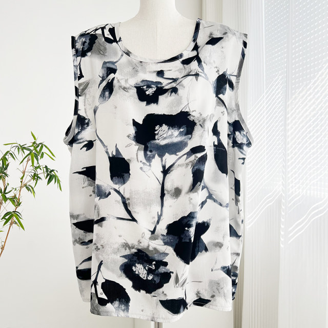 Cotton silk sleeveless round neck thin loose top