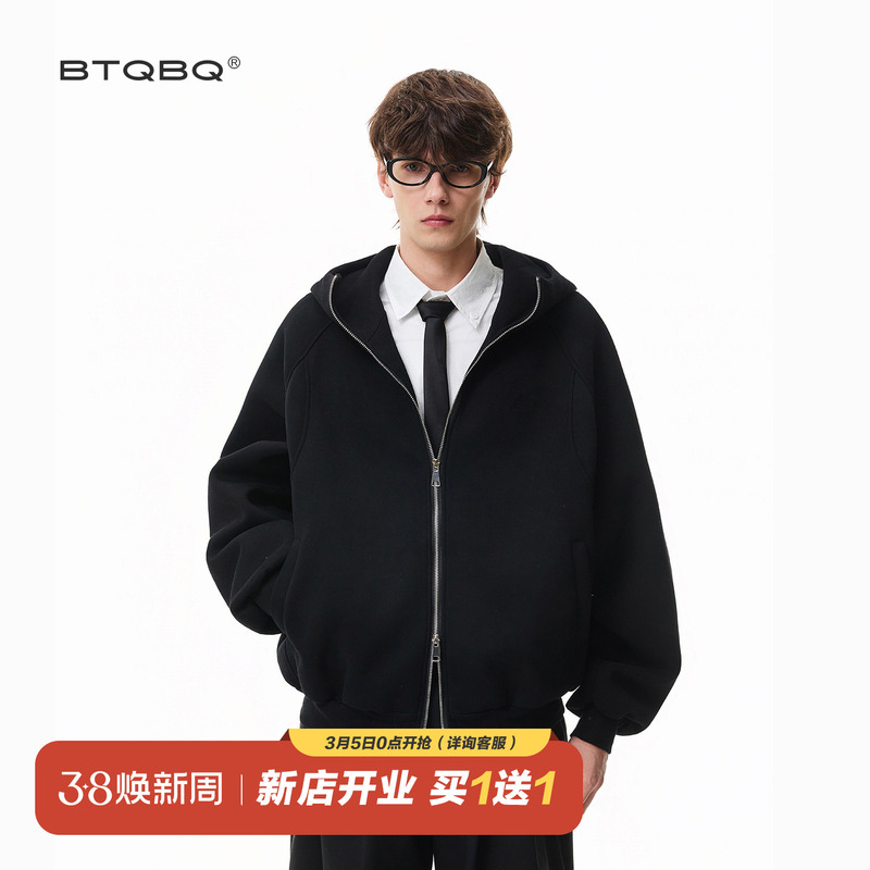 Btqbq American Trendy Brand 400g Heavyweight Printed Zipper Cardigan Hooded Sweatshirt Men's Autumn and Winter Versatile Jacket Trendy