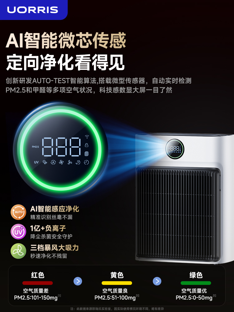 UORRIS空气净化器除甲醛除异味烟味家用房间室内除醛除菌负离子