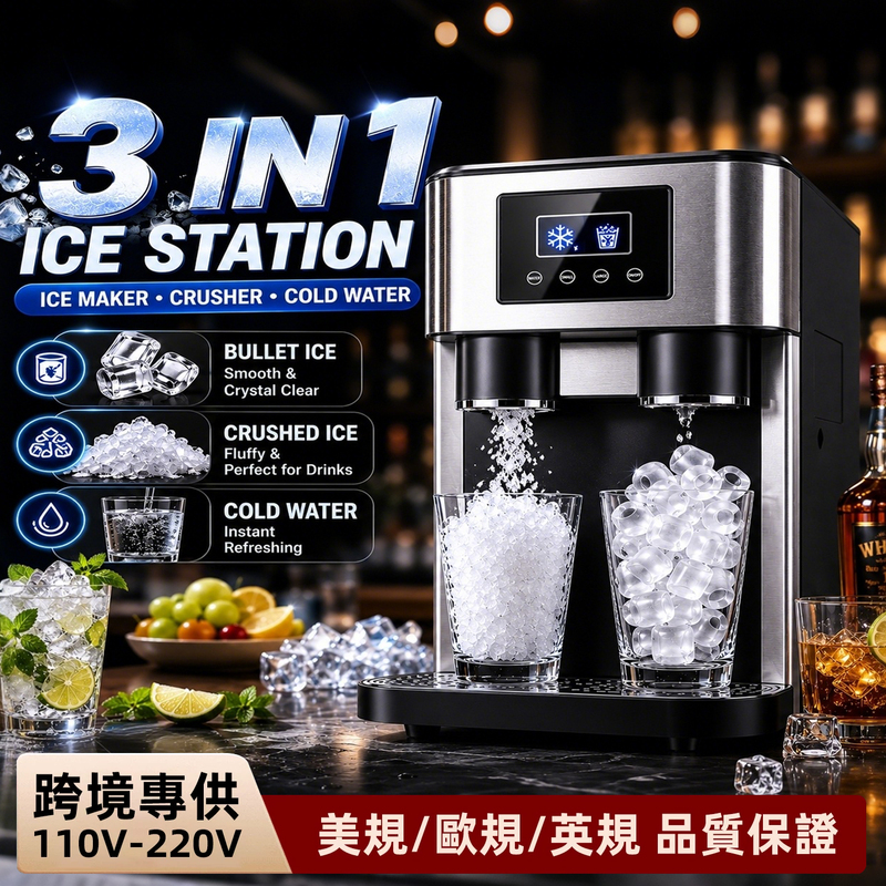 110V220V Ice Making Machine with 18kg Ice Production Capacity, Fully Automatic Intelligent Ice Crushing and Ice Water Ice Cube All-In-One Machine, Small Household Model 110V220V Ice Making Machine with 18kg Ice Production Capacity, Fully Automatic Intelligent Ice Crushing and Ice Water Ice Cube All-In-One Machine, Small Household Model