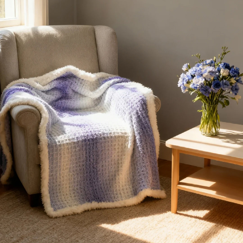 Yarn DIY Gradient Waffle Blanket Crochet Kit Handmade Gift for Adults to Pass the Time