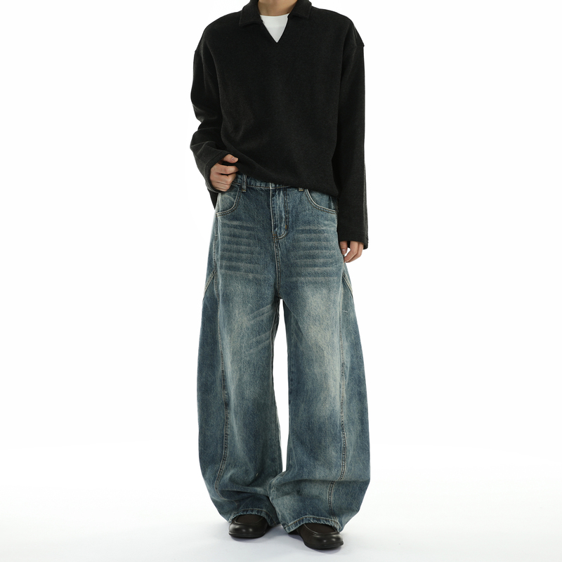 Ravenoasis American Cleanfit Deconstructed Wide-Leg Scimitar Jeans for Men, Loose Casual Straight-Leg Pants, Trendy Ravenoasis American Cleanfit Deconstructed Wide-Leg Scimitar Jeans for Men, Loose Casual Straight-Leg Pants, Trendy
