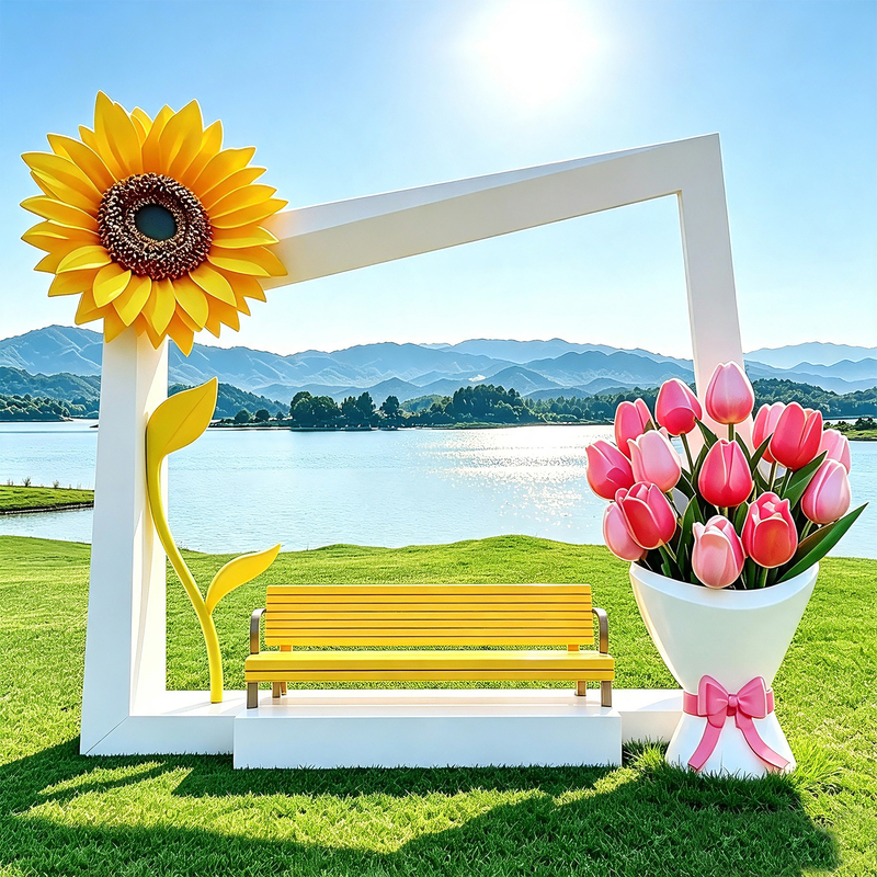 Sunflower Photo Frame Large Decoration for Tourist Attractions, Popular for Photos and Check-Ins, Used to Attract Traffic in Shopping Malls and Decorate Seaside Beaches