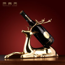 Pure copper light luxury leaf copper deer red wine rack ornaments home living room wine cabinet entryway American simple wine holder creative