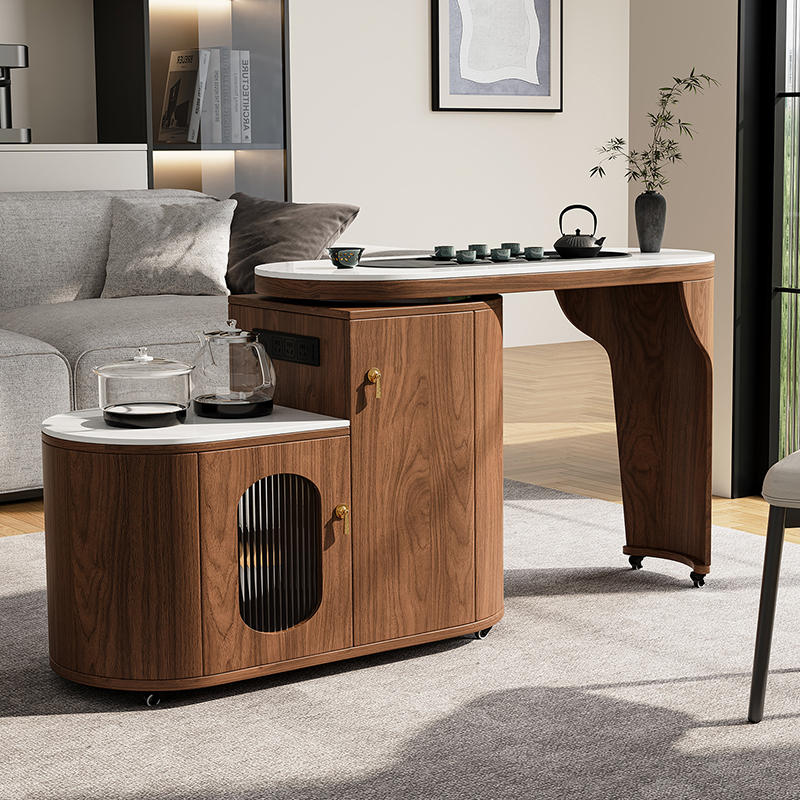 2026 New Model Vintage-Style Small Apartment Movable Rotating Tea Cart Modern Minimalist Balcony Home-Use Solid Wood Tea Table 2026 New Model Vintage-Style Small Apartment Movable Rotating Tea Cart Modern Minimalist Balcony Home-Use Solid Wood Tea Table