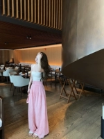 Розовая талия с плиссированными плиссированными конопляными брюками 30 белье 30 дней шелк 40 человек хлопок