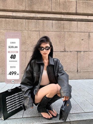 Lilylikes- 【Пятно】 Папотный автомобильный кожа кожаный ретро-силуэт лацкат Большая карманная локомотивная кожаная куртка