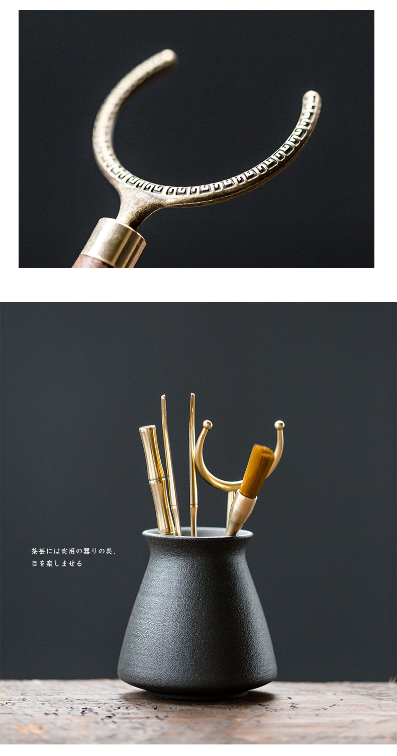 Ceramic 6 gentleman suit teaspoons fittings pure copper ChaGa tea tea brush brush kung fu tea set with zero