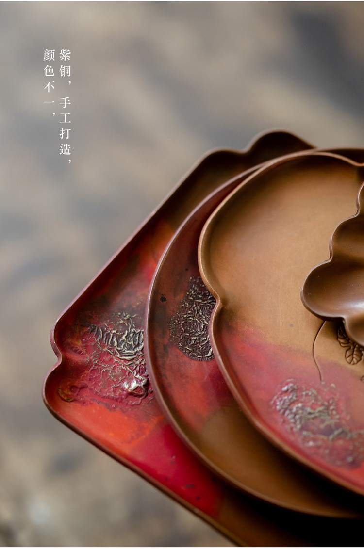 Copper cup mat as carved cup holder manually insulation pad zen saucer heat - resistant iron saucer kung fu tea accessories