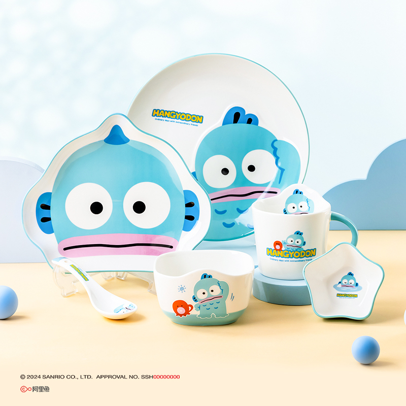 Gujies Half-Fishman Ceramic Bowl and Plate Tableware Gift Set Sanrio Cute Bowls and Plates for Girls and Children Rice Bowls