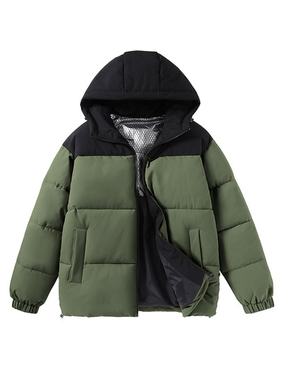 JeansWest LIFE graphene cotton coat men's winter color-blocking cotton coat men's thickened couple's bread coat M