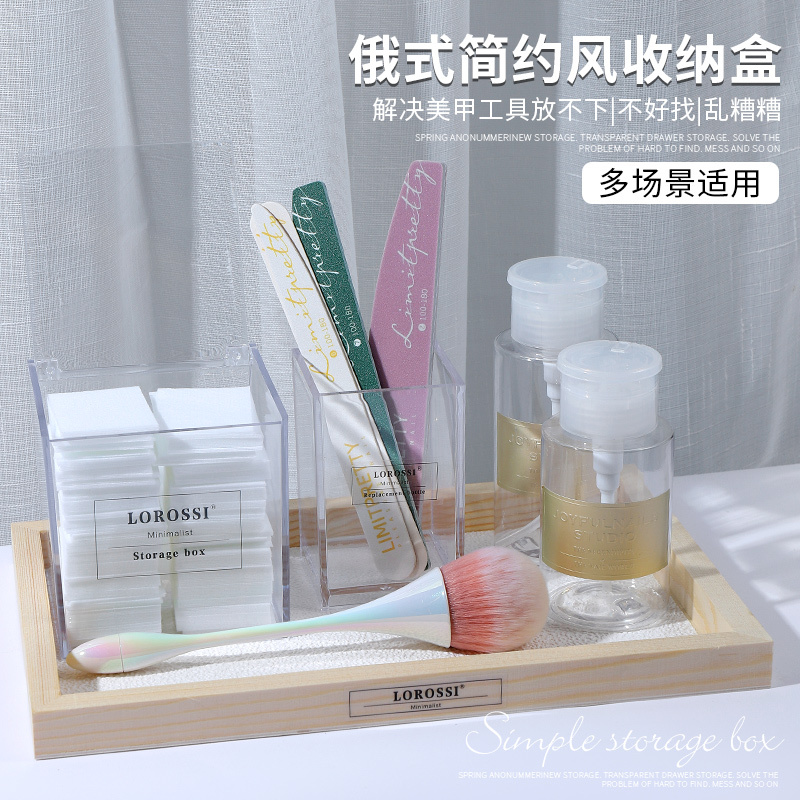 Nail Art Storage Box, Acrylic Transparent Pen Holder, Desktop Tool Organizer, Storage Box, Wooden Tray for Placing Items