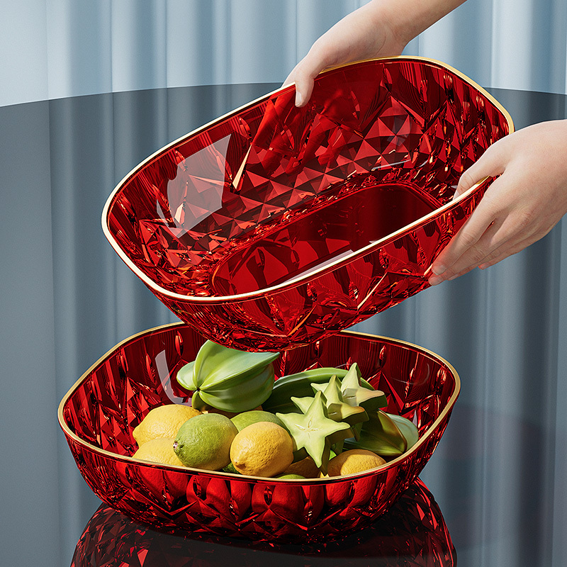 Housewarming Celebration Fruit Plate, New Year Household Living Room Red Festive Fruit Plate, Candy Plate, Large Capacity Dried Fruit Display Plate