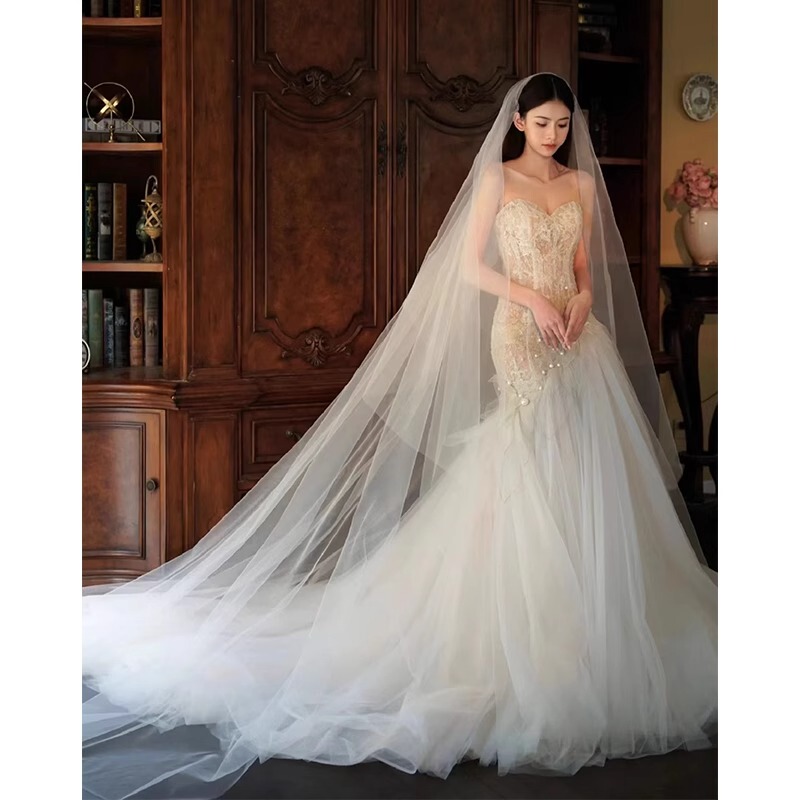 Wedding Dress 2026 New Design Niche Mermaid Bride Strapless Light Wedding Dress with a High-End Feel and a Train for Travel Photography