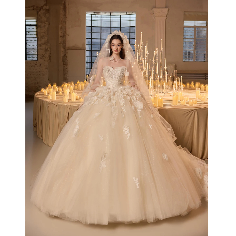 French-Style Strapless Wedding Dress 2026 New Model, Ultra-Fairy Forest Style, Court-Style Bride Wedding Dress for Welcoming Guests and Leaving the House