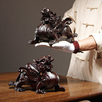 黑檀木雕貔貅摆件实木一对大号皮丘家居客厅办公商铺装饰摆设礼品
