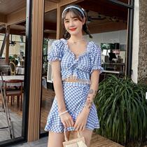 Summer cream swimsuit 2021 new swimsuit womens summer split skirt cute Japanese students conservative and slim Korean
